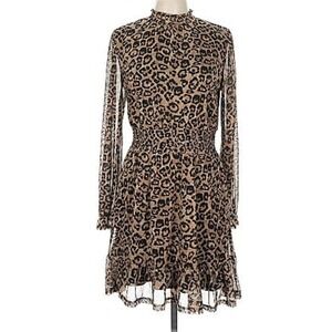 Alison Andrews Cheetah M Long Sleeve Tiered Dress Cottage Festival Boho Goth Y2K
